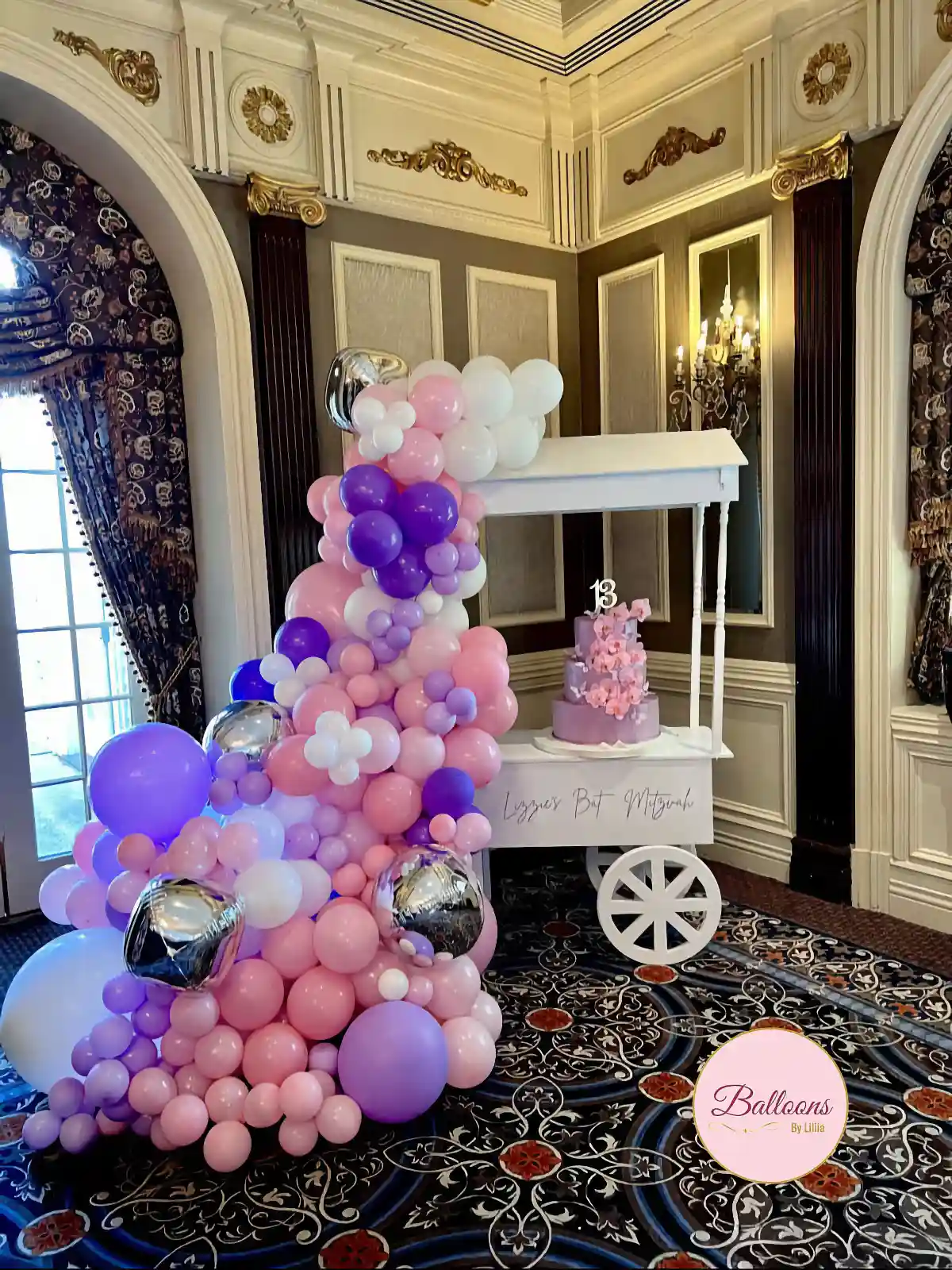 Pink Purple Bat Mitzvah Balloon Garland