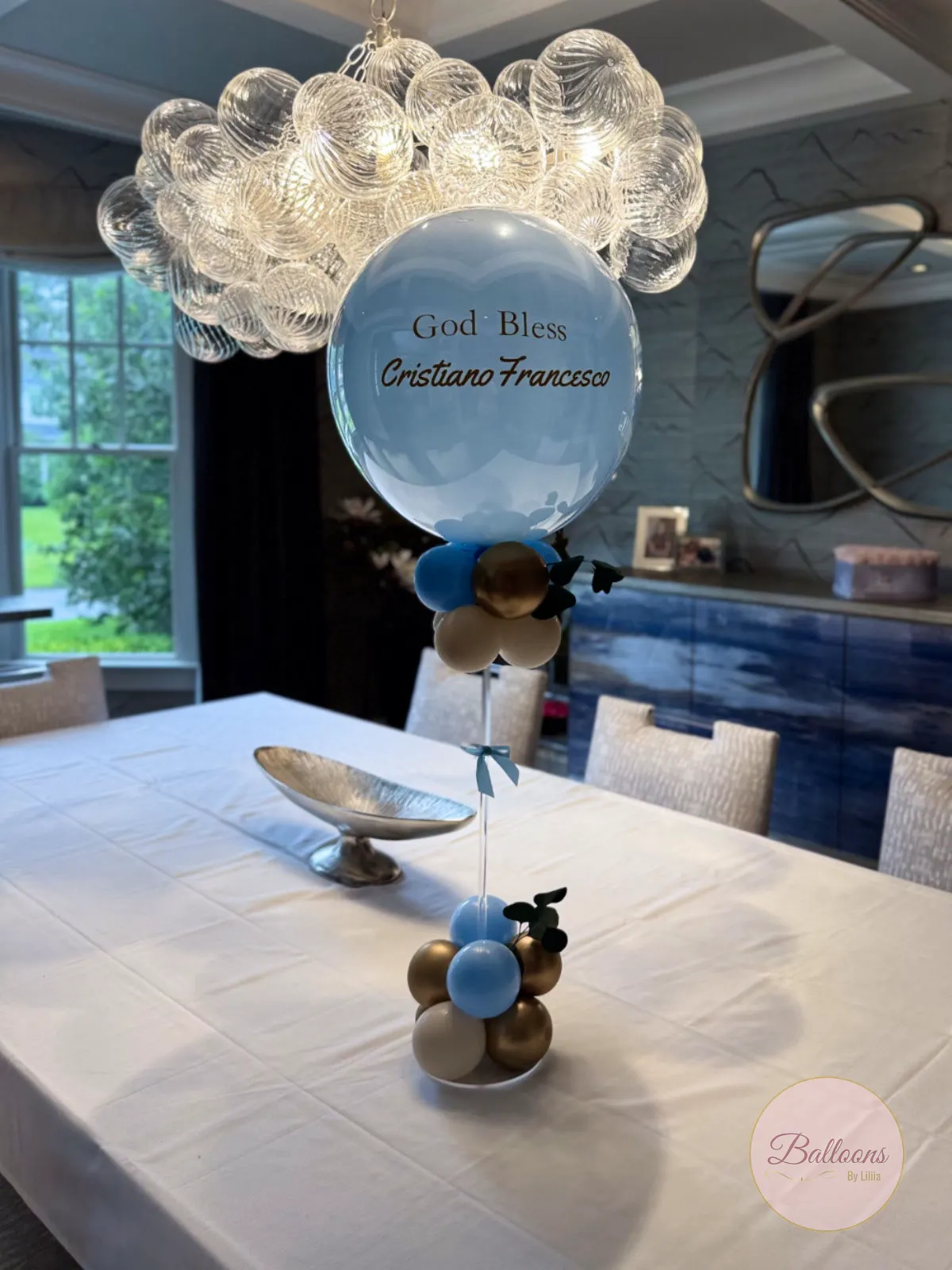 Birthday Clear Blue Balloon Centerpiece in NJ and NYC
