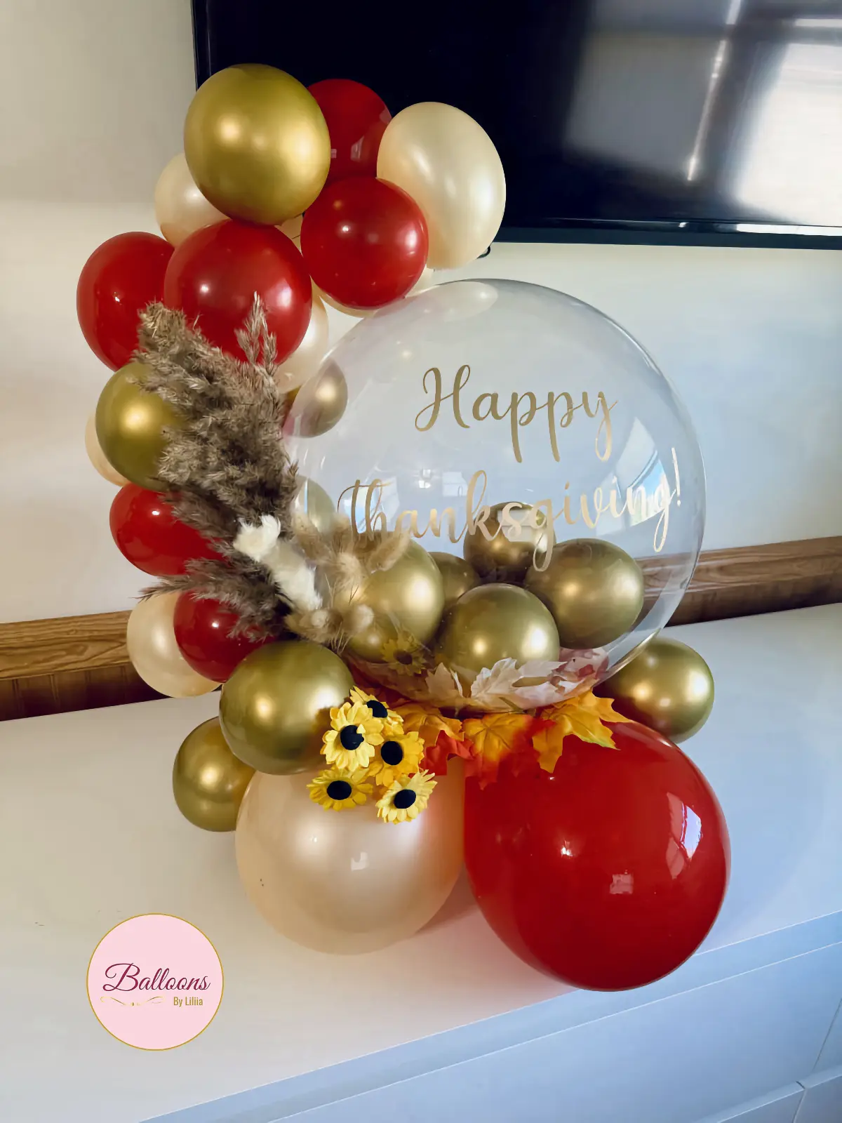 Thanksgiving Balloon Bouquet Gold Red in NJ