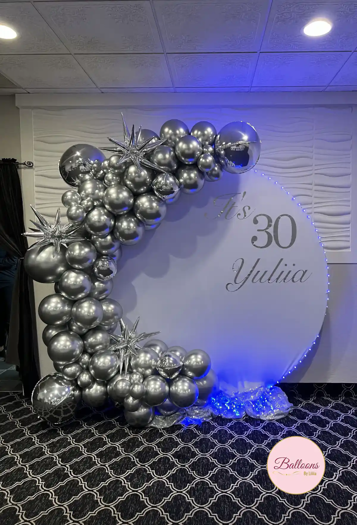 Silver balloon arch for galas launches and formal event entrances
