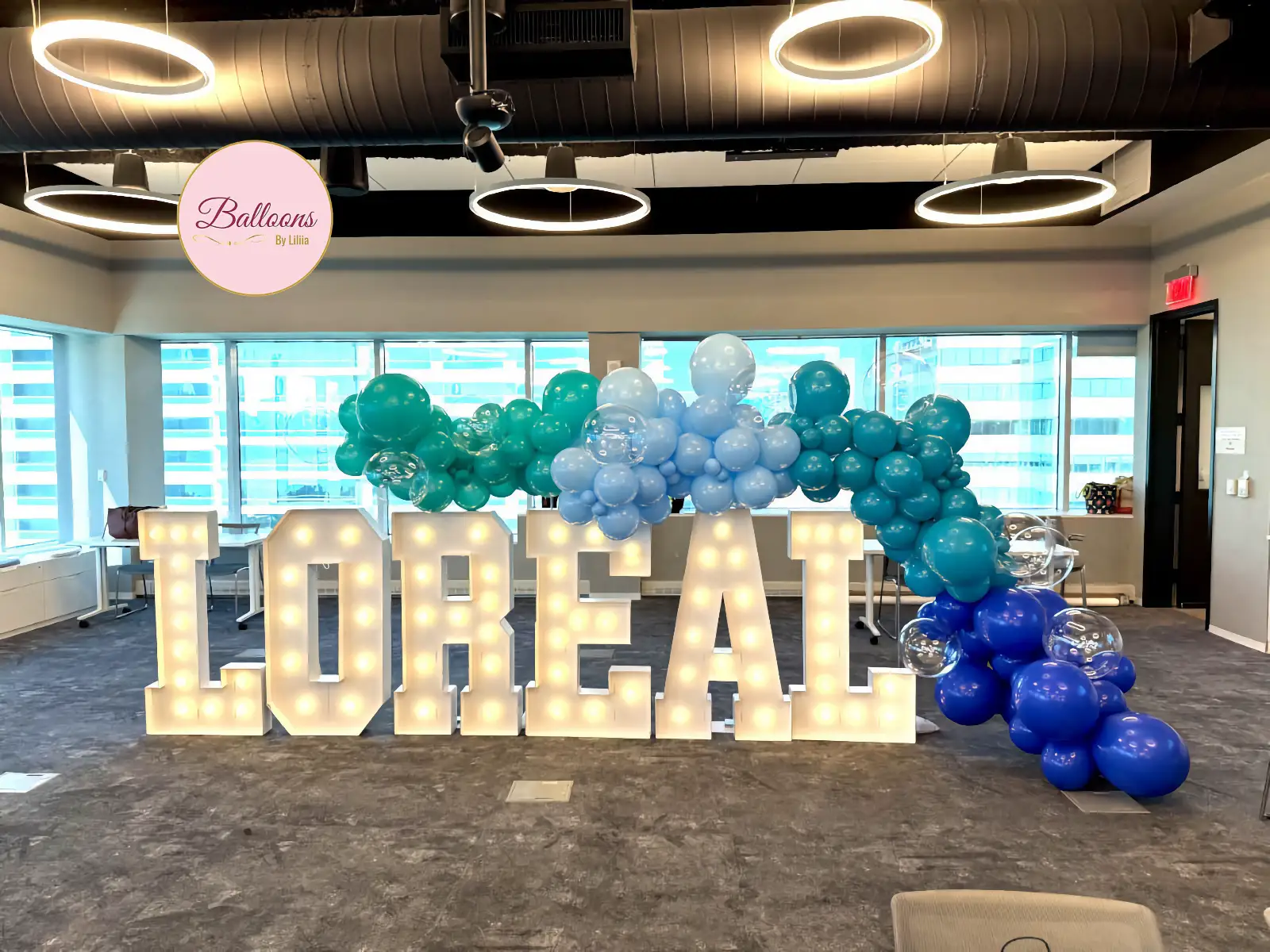 corporate teal blue balloon garland