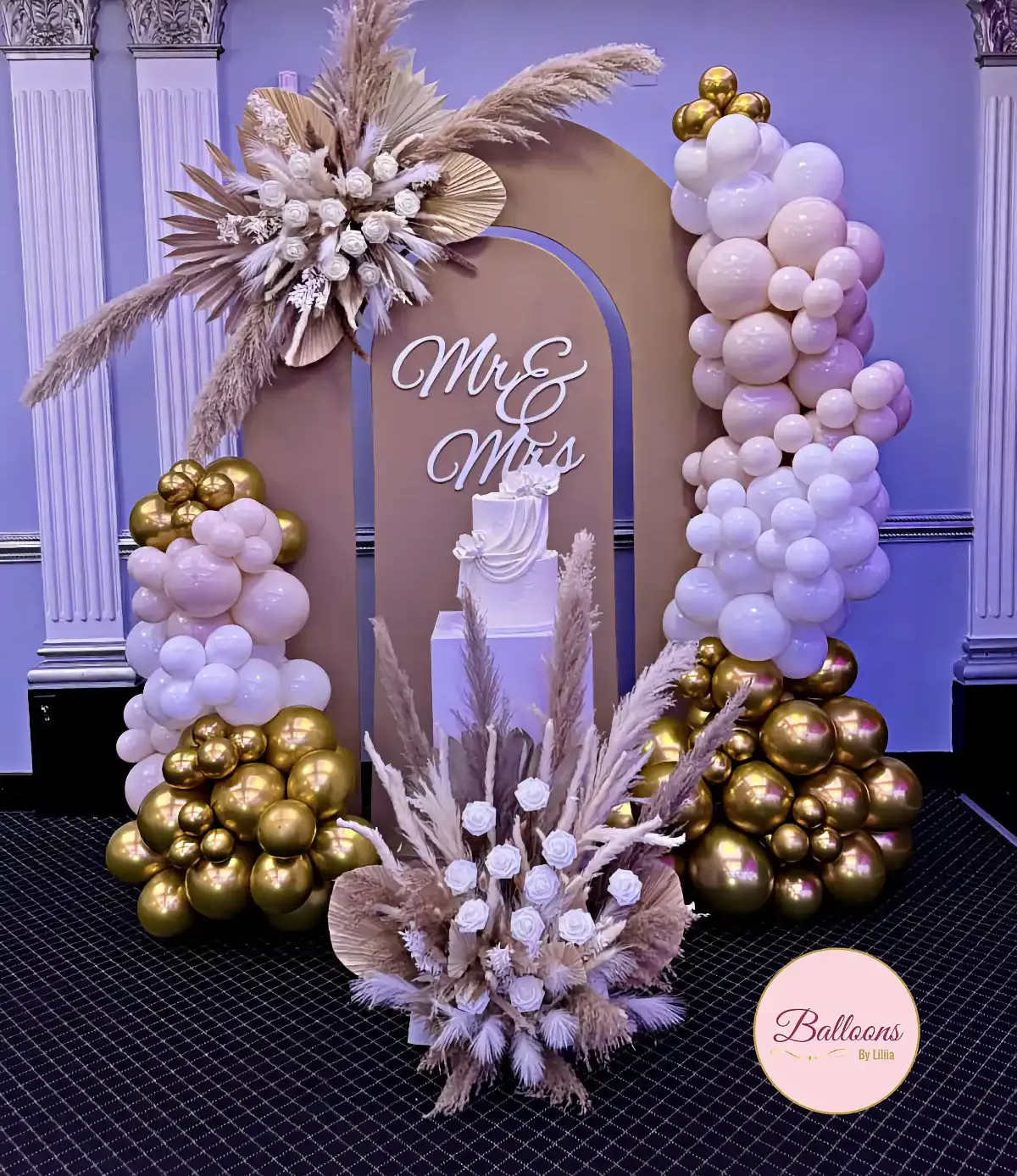 Corporate floral balloon backdrop for a polished NJ and NYC event